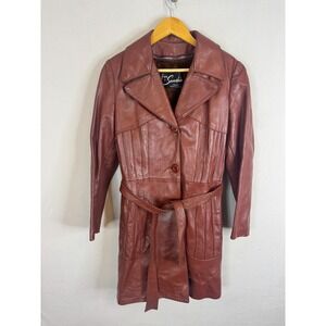 Vintage Furs by Sunshine Burgundy Leather Trench Coat Faux Fur Zip Out Liner